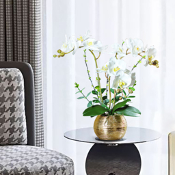 Premium Artificial Realistic White Orchids in Vase Set Gold Brushed Ceramic Flower Pots - thumbnail 2