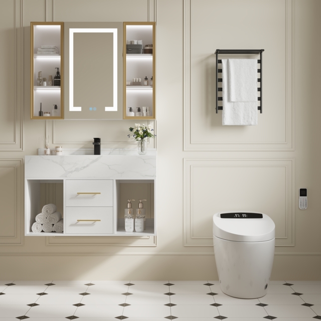 900mm Floating Bathroom Vanity & Standard Toilet One-Piece Smart Toilet Wall Outlet - image 1
