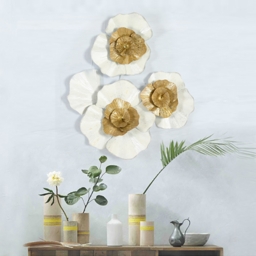 600mm x 700mm Modern Metal Flower Wall Decor Home Wall Art in Gold & White Living Room - thumbnail 2