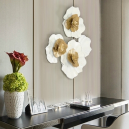 600mm x 700mm Modern Metal Flower Wall Decor Home Wall Art in Gold & White Living Room - thumbnail 4