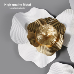 600mm x 700mm Modern Metal Flower Wall Decor Home Wall Art in Gold & White Living Room - thumbnail 8