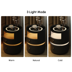 Modern Saddle Leather Smart LED Bedside Table with Charging Station, Tempered Glass Top - thumbnail 8