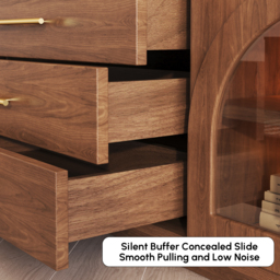 Arune 203 cm Mid Century Modern Walnut TV Stand with LED Lights and Arched Glass Cabinet Doors - thumbnail 9