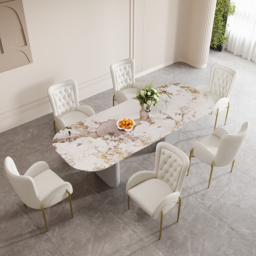 Oakic White PU Leather Upholstered Dining Chair Modern Tufted Wingback Chair 8-Pieces - thumbnail 7