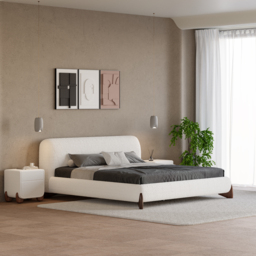 Modern White Boucle Platform Bed 180cm*200cm Bed Frame with Upholstered Headboard - thumbnail 6