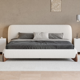 Modern White Boucle Platform Bed 180cm*200cm Bed Frame with Upholstered Headboard - thumbnail 8