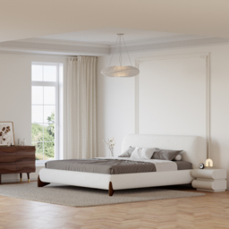 Modern White Boucle Platform Bed 180cm*200cm Bed Frame with Upholstered Headboard - thumbnail 4