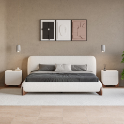 Modern White Boucle Platform Bed 180cm*200cm Bed Frame with Upholstered Headboard - thumbnail 7