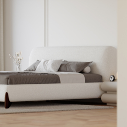 Modern White Boucle Platform Bed 180cm*200cm Bed Frame with Upholstered Headboard - thumbnail 5