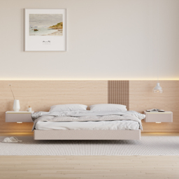 Modern Floating Corduroy Smart Nightstand Bedside Table with Light Set of 2 - thumbnail 6