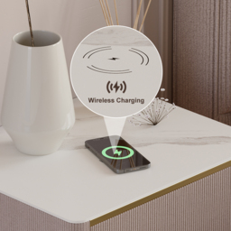 Modern Floating Corduroy Smart Nightstand Bedside Table with Light Set of 2 - thumbnail 5