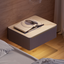 Modern Floating Corduroy Smart Nightstand Bedside Table with Light Set of 2 - thumbnail 3