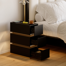 Smart LED 3-Drawer Bedside Table Wireless Charging Station Bedside Table with Light Modern Black - thumbnail 3