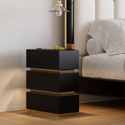 Smart LED 3-Drawer Bedside Table Wireless Charging Station Bedside Table with Light Modern Black - thumbnail 6