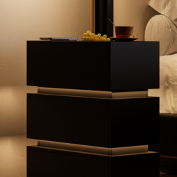 Smart LED 3-Drawer Bedside Table Wireless Charging Station Bedside Table with Light Modern Black - thumbnail 4