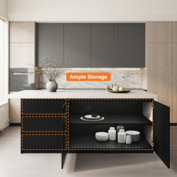 180 cm Large White & Black Kitchen Island with Storage Cabinet Marble Veneered Top - thumbnail 4