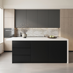 180 cm Large White & Black Kitchen Island with Storage Cabinet Marble Veneered Top - thumbnail 6