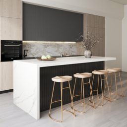 180 cm Large White & Black Kitchen Island with Storage Cabinet Marble Veneered Top - thumbnail 1