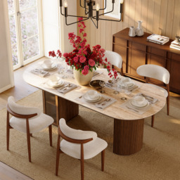 180 cm Faux Travertine Oval Dining Table with Fluted Base & Storage - thumbnail 2