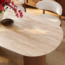 180 cm Faux Travertine Oval Dining Table with Fluted Base & Storage - thumbnail 9