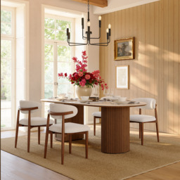 180 cm Faux Travertine Oval Dining Table with Fluted Base & Storage - thumbnail 5