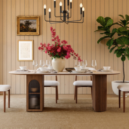 180 cm Faux Travertine Oval Dining Table with Fluted Base & Storage - thumbnail 3