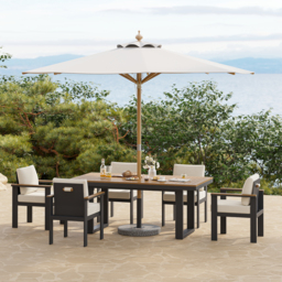 Tevara 8-Piece Rectangular Wood & Aluminium Outdoor Dining Set with Pillar Umbrella - thumbnail 3