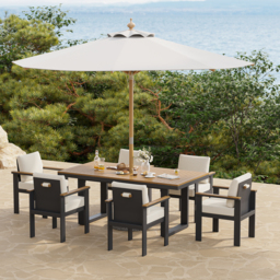 Tevara 8-Piece Rectangular Wood & Aluminium Outdoor Dining Set with Pillar Umbrella - thumbnail 2
