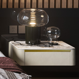 Modern White Floating Nightstand 1 Drawer Bedside Table with Sintered Stone Top Set of 2 - thumbnail 3