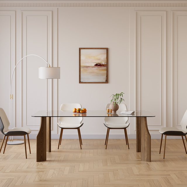 1800mm Rectangle Glass Dining Table for 8 Person Walnut Solid Wood 4-Legs - image 1