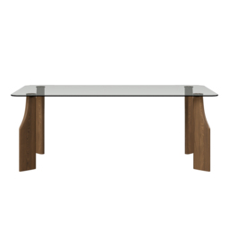 1800mm Rectangle Glass Dining Table for 8 Person Walnut Solid Wood 4-Legs - thumbnail 8