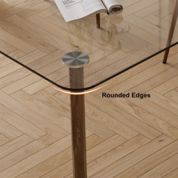 1800mm Rectangle Glass Dining Table for 8 Person Walnut Solid Wood 4-Legs - thumbnail 9