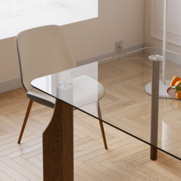 1800mm Rectangle Glass Dining Table for 8 Person Walnut Solid Wood 4-Legs - thumbnail 6
