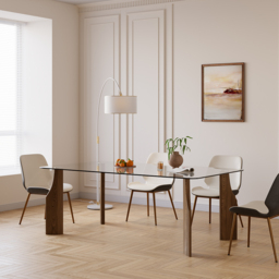 1800mm Rectangle Glass Dining Table for 8 Person Walnut Solid Wood 4-Legs - thumbnail 3