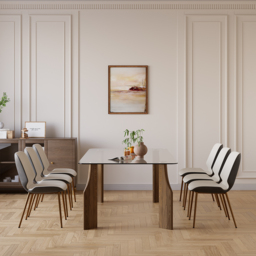 1800mm Rectangle Glass Dining Table for 8 Person Walnut Solid Wood 4-Legs - thumbnail 5