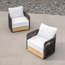 Costra Garden Aluminium & Rope Weave Swivel Lounge Chair in Black, Set of 2 - thumbnail 1