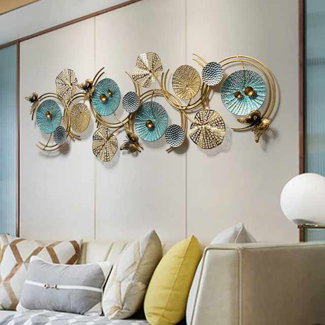 1200mmW*470mmH 3D Lotus Leaves Wall Decor Home Luxury Metal Wall Art for Home Decorations, Living Room, Bedroom, Hotel - image 1