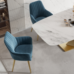 Modern Dining Chair Blue Velvet Upholstered Dining Chairs With Arms (Set of 2) - thumbnail 6
