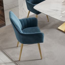 Modern Dining Chair Blue Velvet Upholstered Dining Chairs With Arms (Set of 2) - thumbnail 4