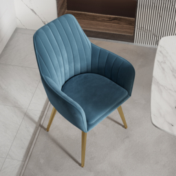 Modern Dining Chair Blue Velvet Upholstered Dining Chairs With Arms (Set of 2) - thumbnail 3