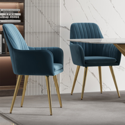Modern Dining Chair Blue Velvet Upholstered Dining Chairs With Arms (Set of 2) - thumbnail 2