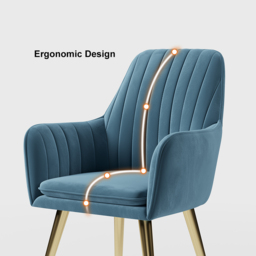 Modern Dining Chair Blue Velvet Upholstered Dining Chairs With Arms (Set of 2) - thumbnail 8