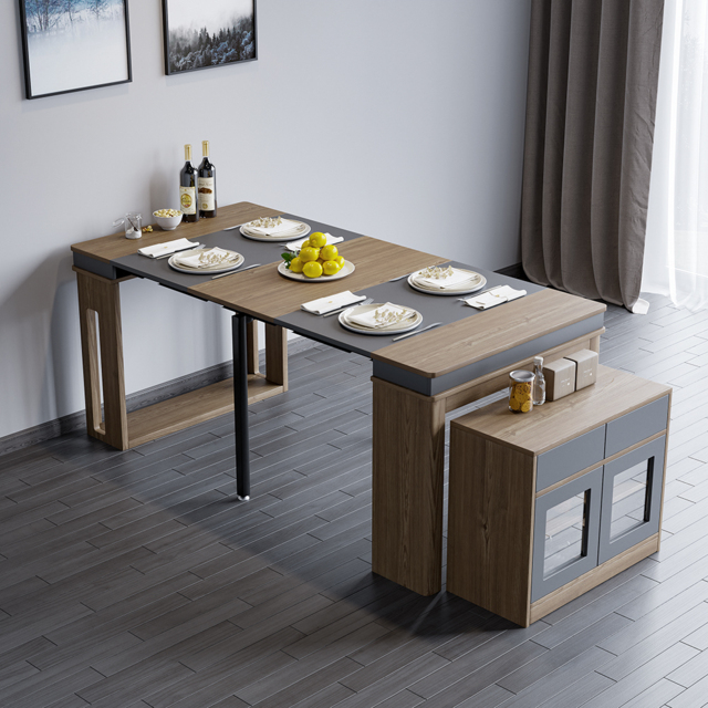 Modern Extendable Dining Table Rectangle Sideboard with Storage in Walnut & Gray - image 1