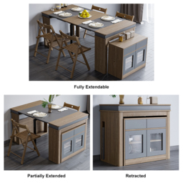 Modern Extendable Dining Table Rectangle Sideboard with Storage in Walnut & Gray - thumbnail 4