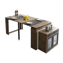 Modern Extendable Dining Table Rectangle Sideboard with Storage in Walnut & Gray - thumbnail 8