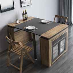 Modern Extendable Dining Table Rectangle Sideboard with Storage in Walnut & Gray - thumbnail 3