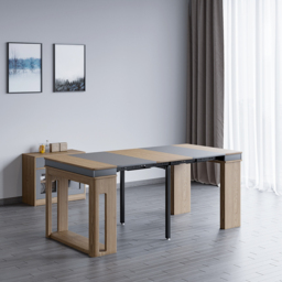 Modern Extendable Dining Table Rectangle Sideboard with Storage in Walnut & Gray - thumbnail 6