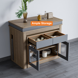 Modern Extendable Dining Table Rectangle Sideboard with Storage in Walnut & Gray - thumbnail 5