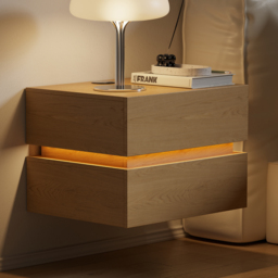 Floating Smart LED Nightstand Wireless Charging Station Bedside Table with Light White - thumbnail 2