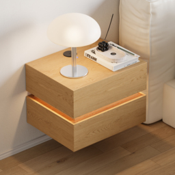 Floating Smart LED Nightstand Wireless Charging Station Bedside Table with Light White - thumbnail 6
